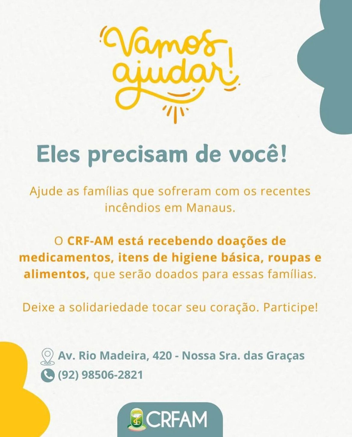 CRF-AM lan&ccedil;a campanha para ajudar fam&iacute;lias atingidas por inc&ecirc;ndio