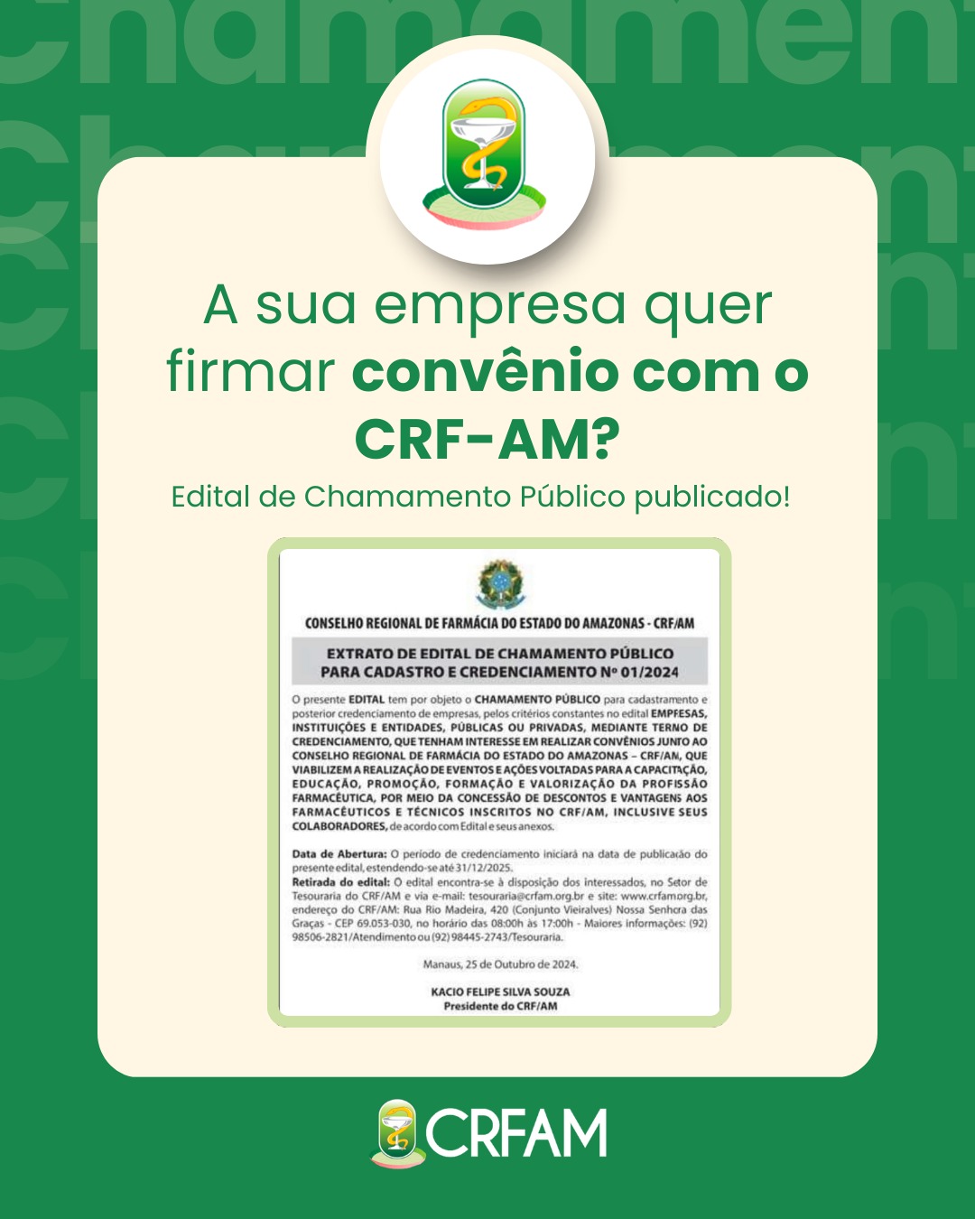 CRF-AM publica edital convidar empresas a firmarem conv&ecirc;nio para capacita&ccedil;&atilde;o de profissionais