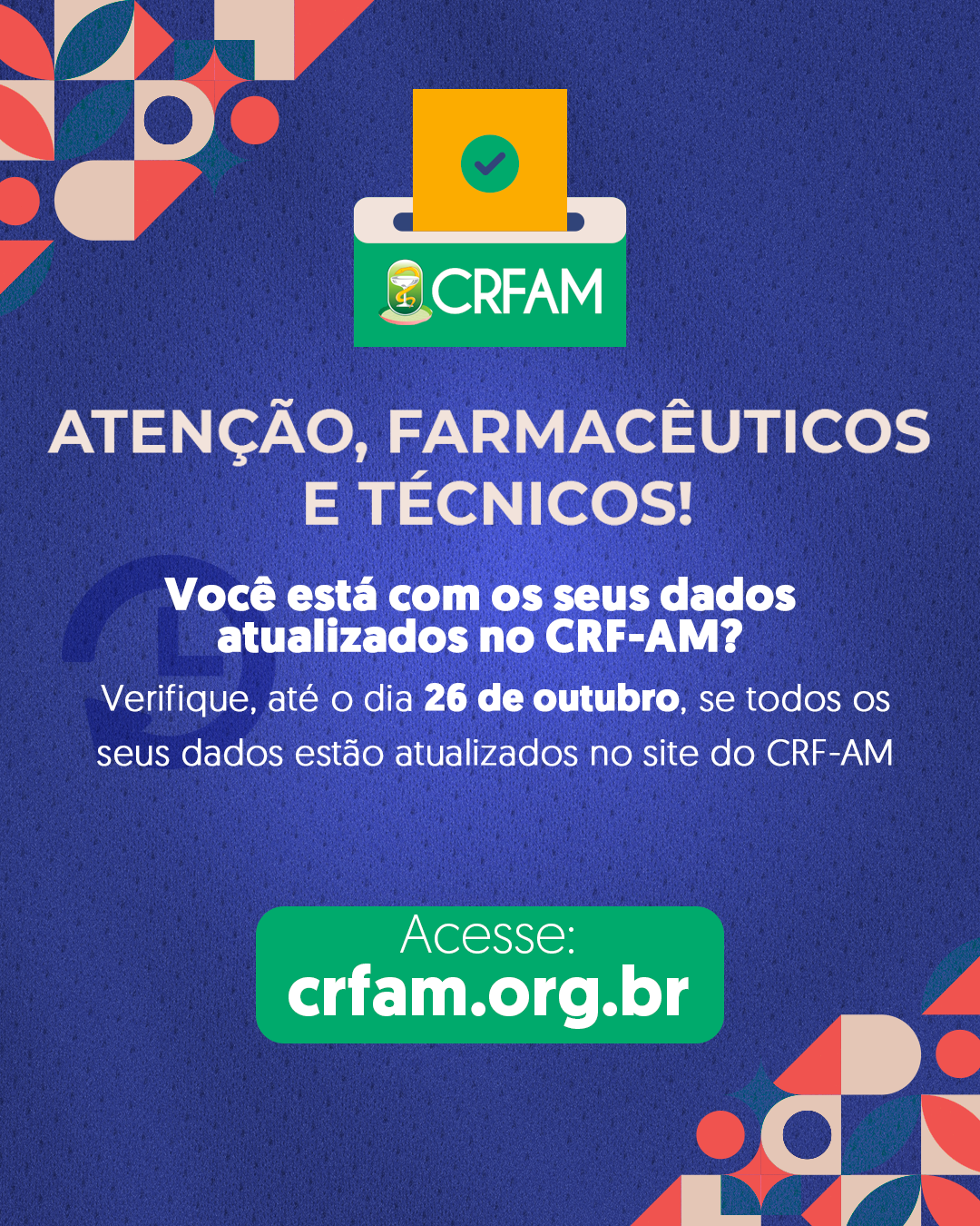 CRF-AM convida farmac&ecirc;uticos a atualizarem dados para elei&ccedil;&otilde;es de 2023